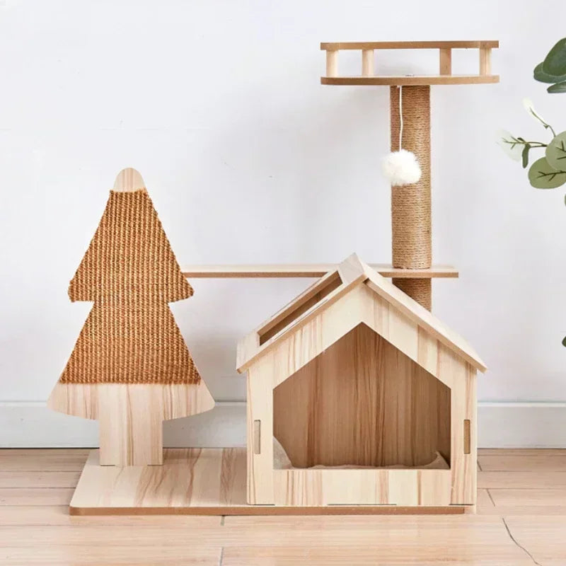 5-Tier Solid Wood Cat Tree – Luxury Castle with Scratching Posts, Hammock & Capsule