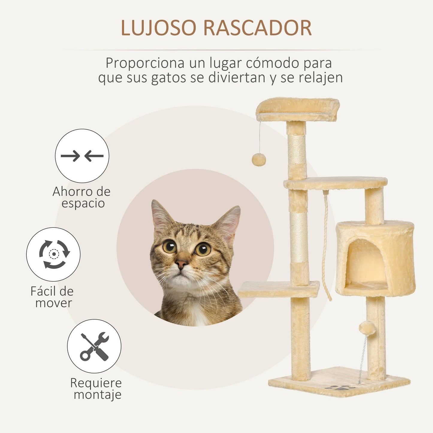 4-Tier Cat Tree with Scratching Posts, Plush Booth & Play Balls – Multi-Level Playhouse for Cats