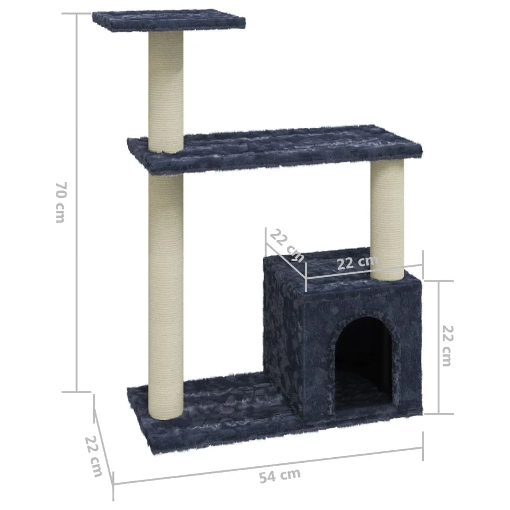 3-Tier Cat Tree Tower w/ Sisal Scratching Posts - Space-Saving 70cm (Dark Grey)