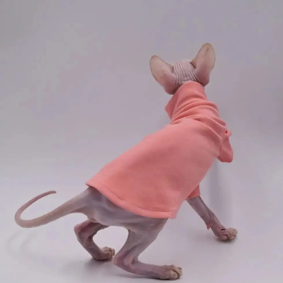 Pure Pink Hairless Cat Vest – All-Season Cotton Turtleneck for Sphynx & Devon