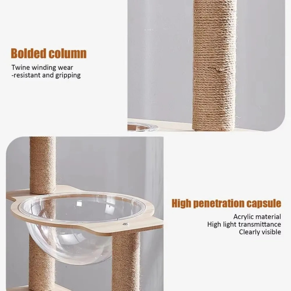 5-Tier Solid Wood Cat Tree – Luxury Castle with Scratching Posts, Hammock & Capsule