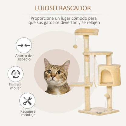 4-Tier Cat Tree with Scratching Posts, Plush Booth & Play Balls – Multi-Level Playhouse for Cats