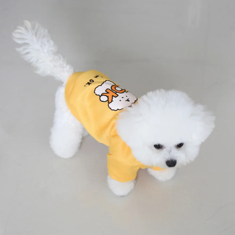 Autumn/Winter Pet Hoodies – Milk Silk & Flannel, Cute Dog Print with Drawstring