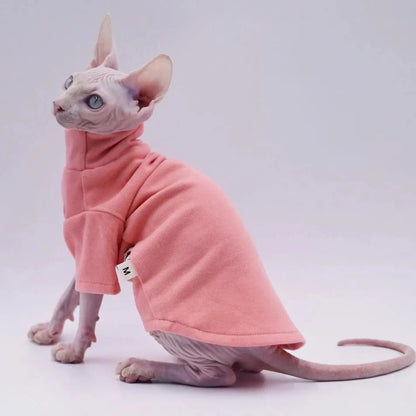 Pure Pink Hairless Cat Vest – All-Season Cotton Turtleneck for Sphynx & Devon