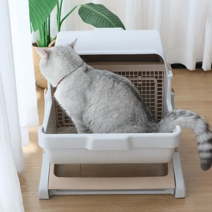 Semi-Enclosed Cat Litter Box: Anti-Splash, Oversize & Semi-Automatic