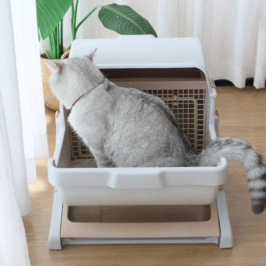 Semi-Enclosed Cat Litter Box: Anti-Splash, Oversize & Semi-Automatic