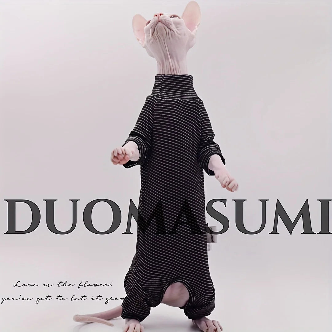 Leisure Stripe 4-Legged Cotton Clothes – Warm Soft for Sphynx & Devon Hairless Cats