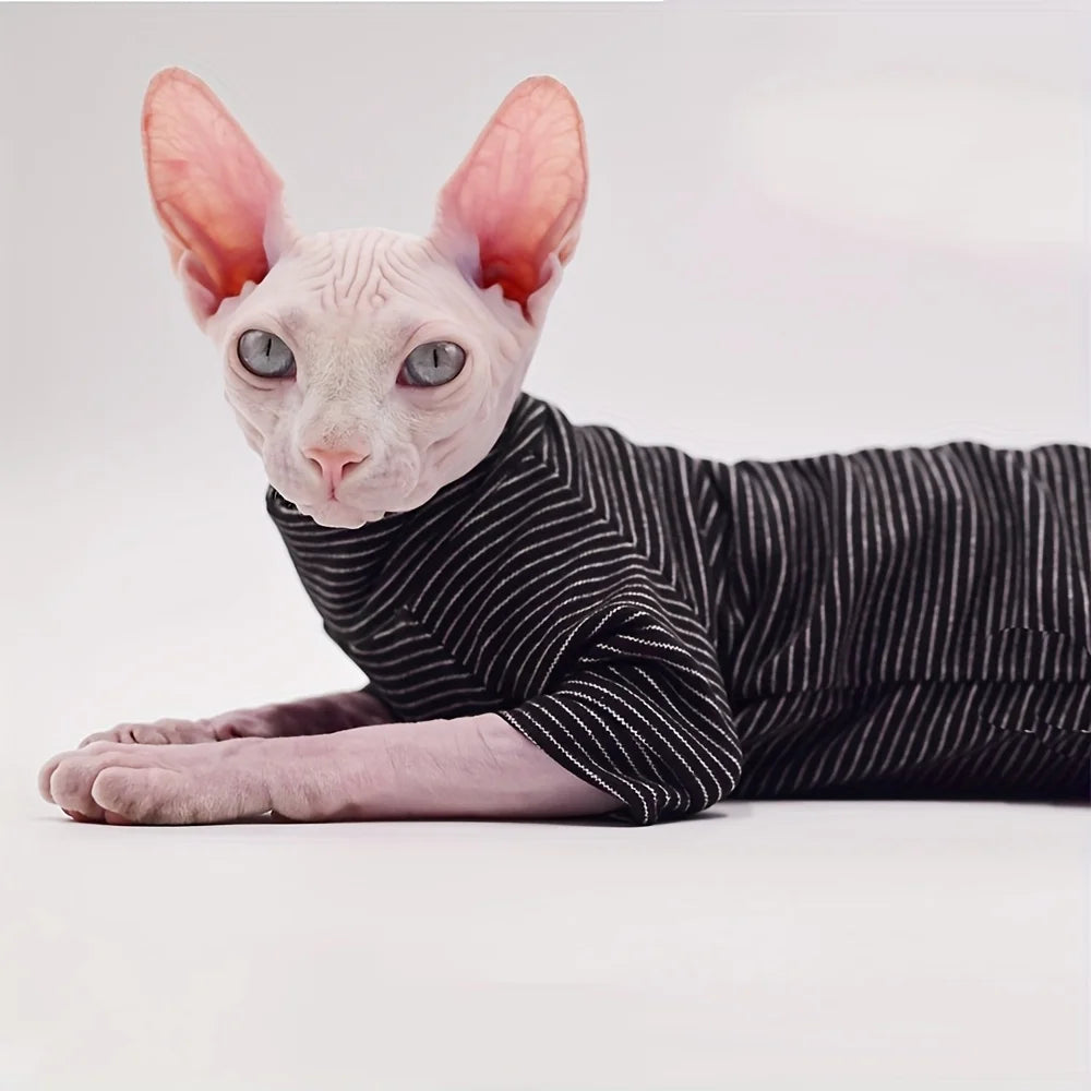 Leisure Stripe 4-Legged Cotton Clothes – Warm Soft for Sphynx & Devon Hairless Cats