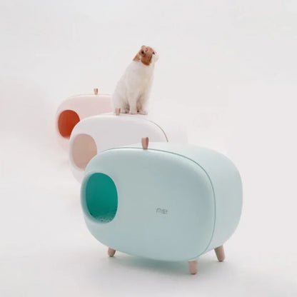 Fully Enclosed  Cat Litter Box: Solid Color Pet Toilet