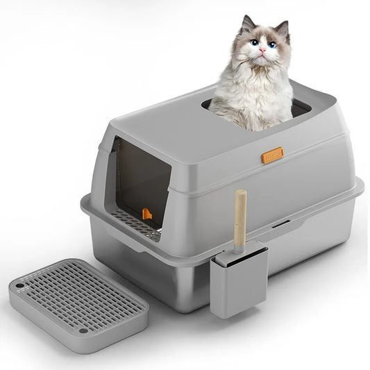 Deodorizing Large Cat Litter Box – Stainless Steel, Fully Enclosed & Splash - Proof