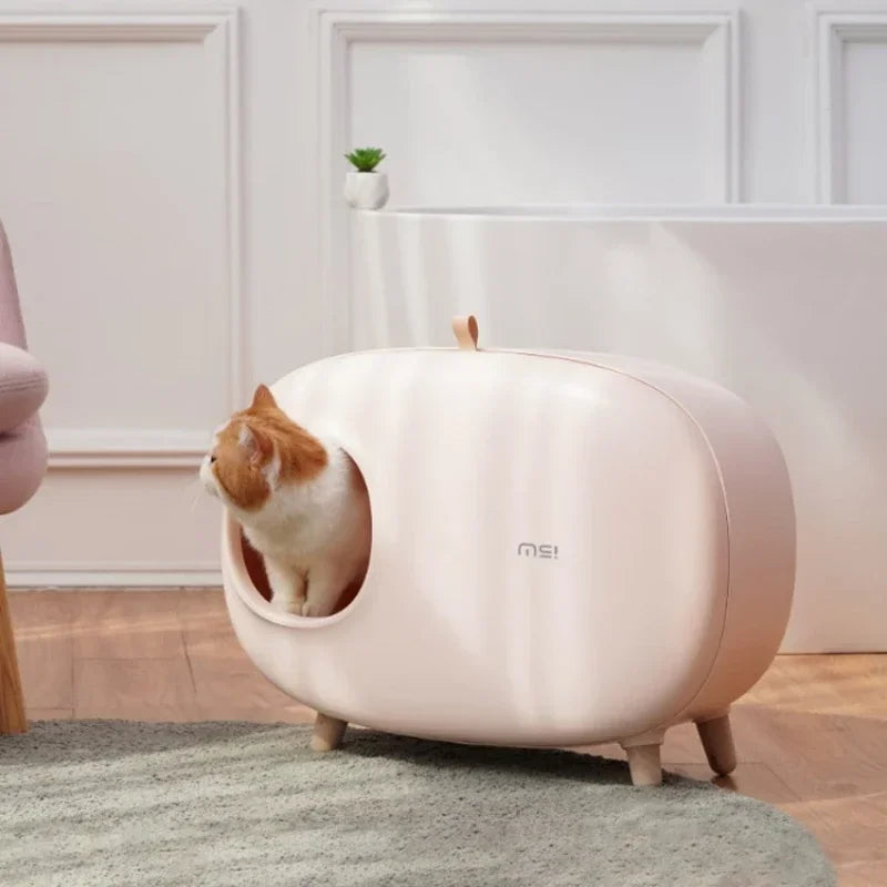 Fully Enclosed  Cat Litter Box: Solid Color Pet Toilet