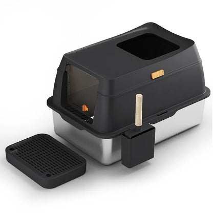 Deodorizing Large Cat Litter Box – Stainless Steel, Fully Enclosed & Splash - Proof