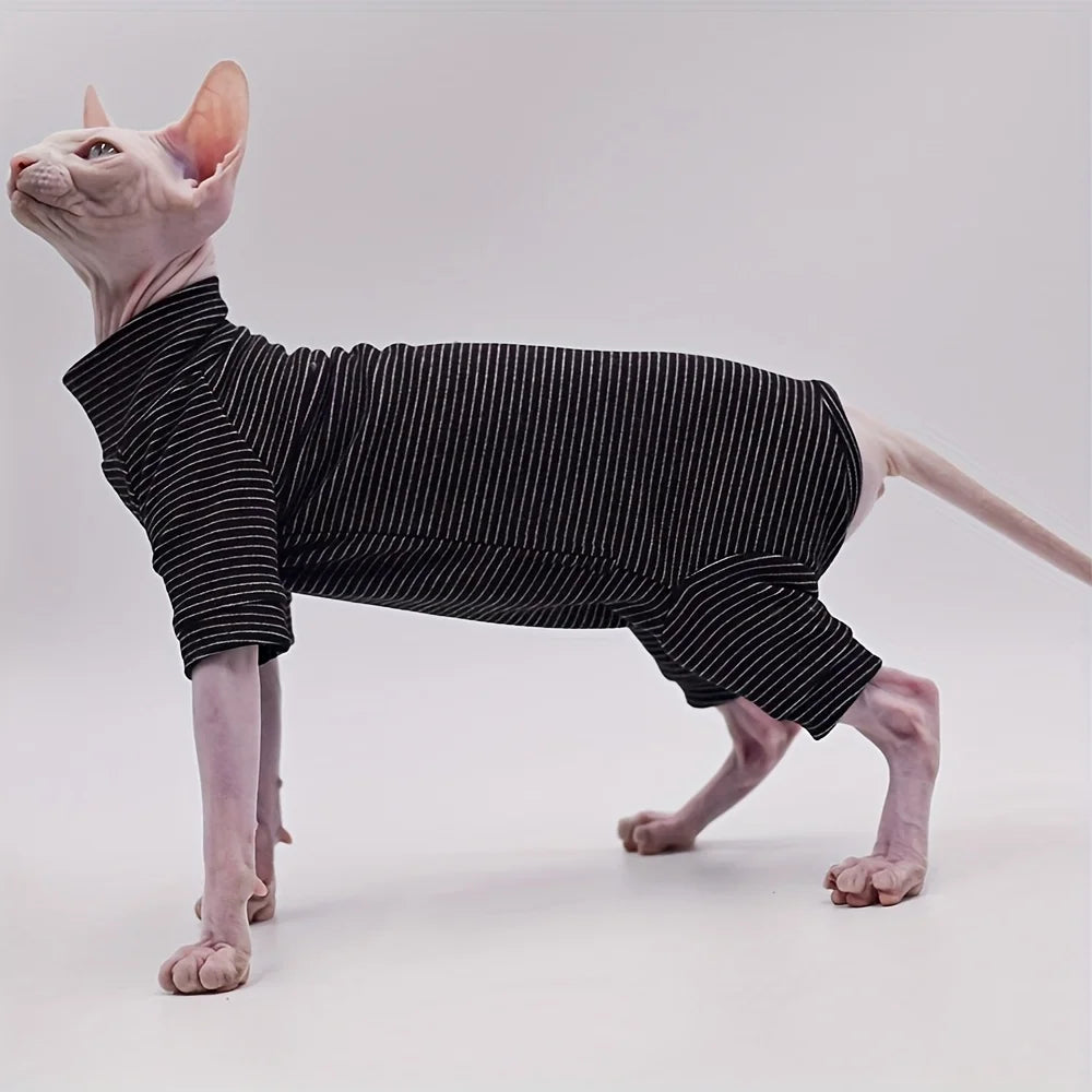 Leisure Stripe 4-Legged Cotton Clothes – Warm Soft for Sphynx & Devon Hairless Cats