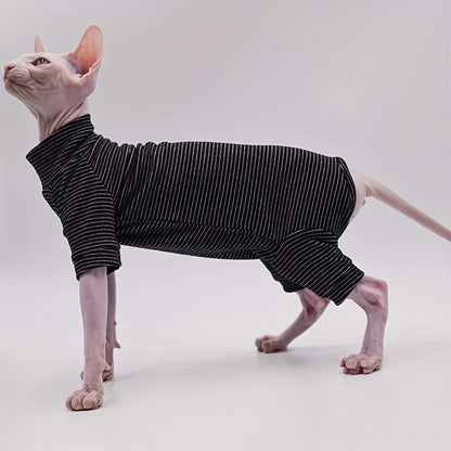 Leisure Stripe 4-Legged Cotton Clothes – Warm Soft for Sphynx & Devon Hairless Cats
