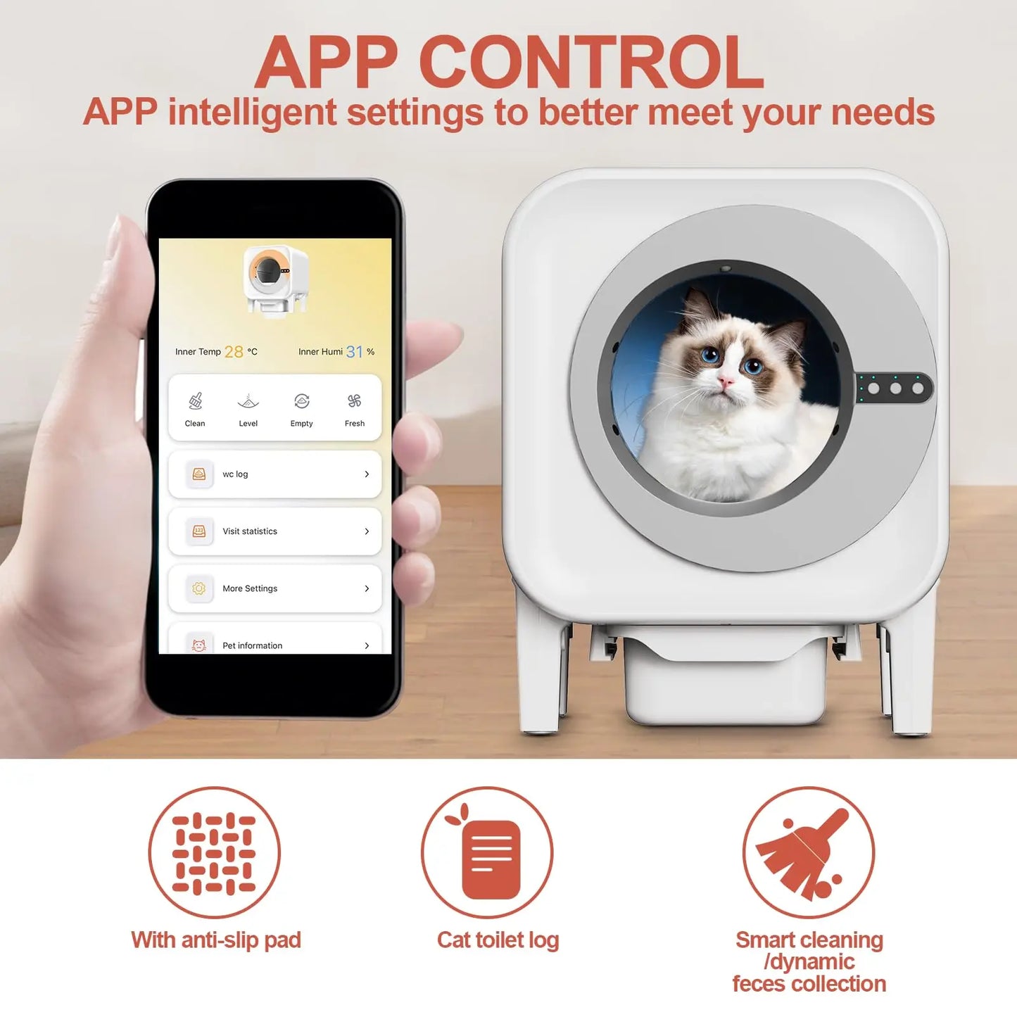 Smart Self-Cleaning Cat Litter Box – Odor-Removal, WiFi APP Control