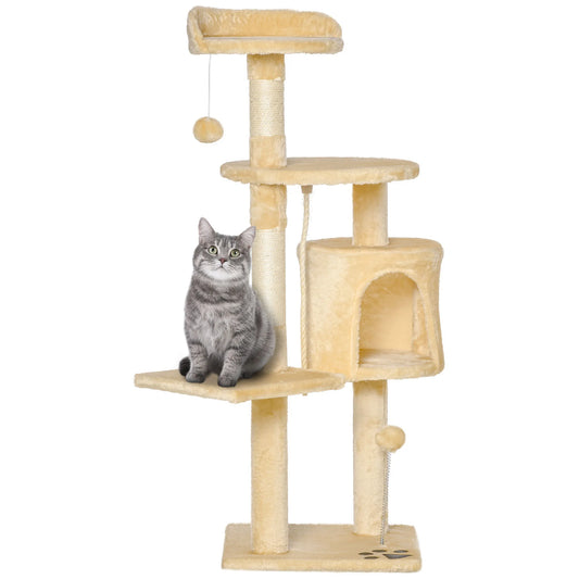 4-Tier Cat Tree with Scratching Posts, Plush Booth & Play Balls – Multi-Level Playhouse for Cats