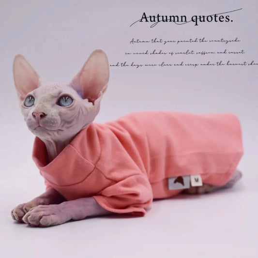 Pure Pink Hairless Cat Vest – All-Season Cotton Turtleneck for Sphynx & Devon
