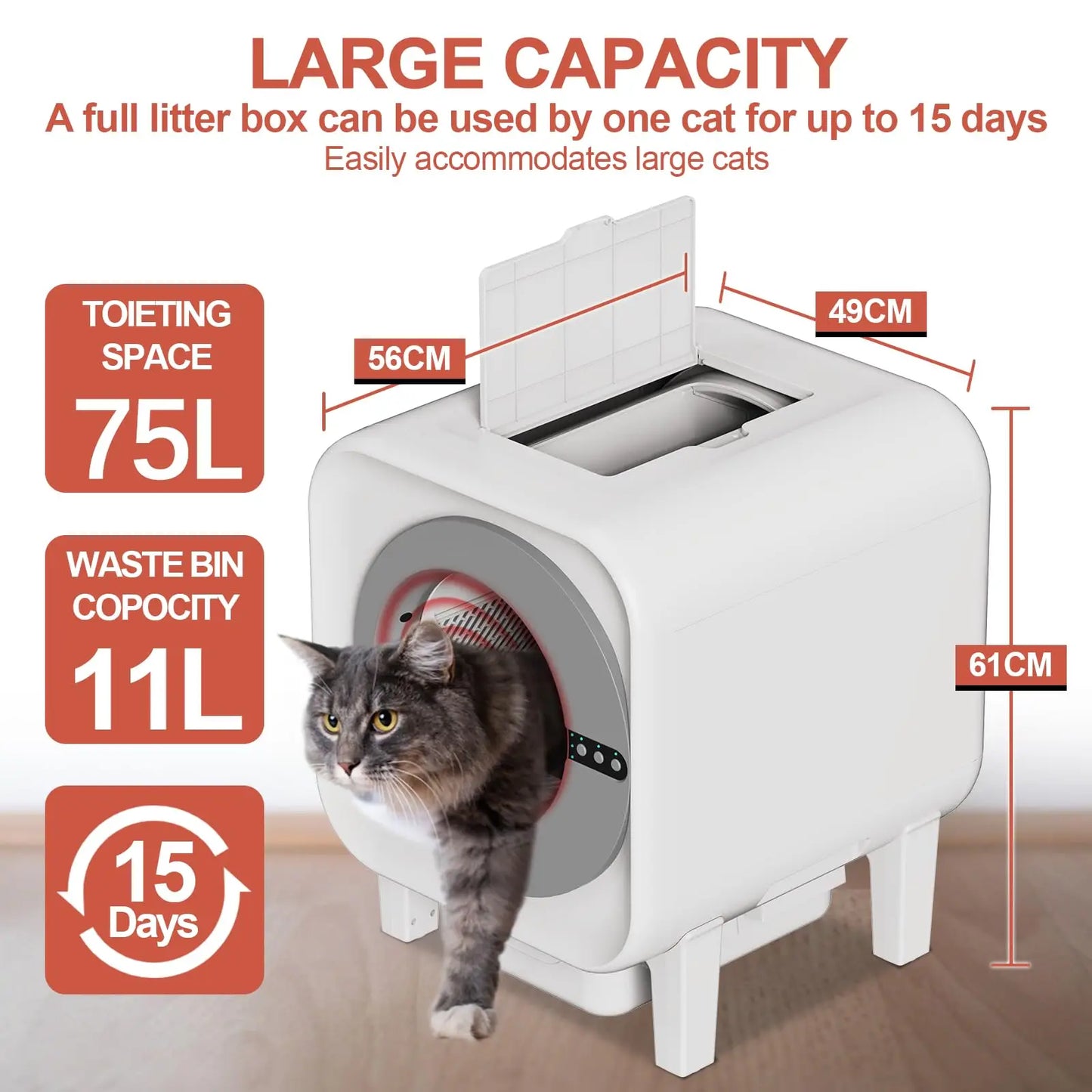 Smart Self-Cleaning Cat Litter Box – Odor-Removal, WiFi APP Control