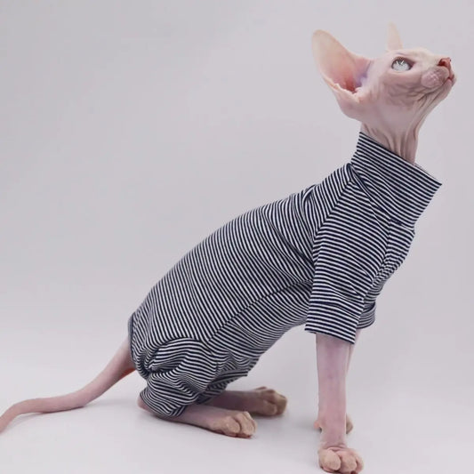Leisure Stripe 4-Legged Cotton Vest – Warm Soft for Sphynx & Devon Hairless Cats