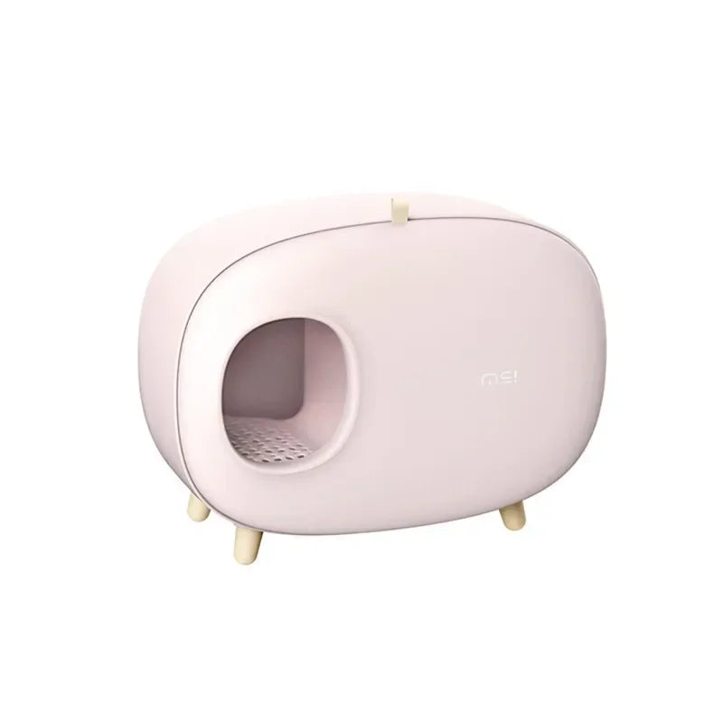 Fully Enclosed  Cat Litter Box: Solid Color Pet Toilet