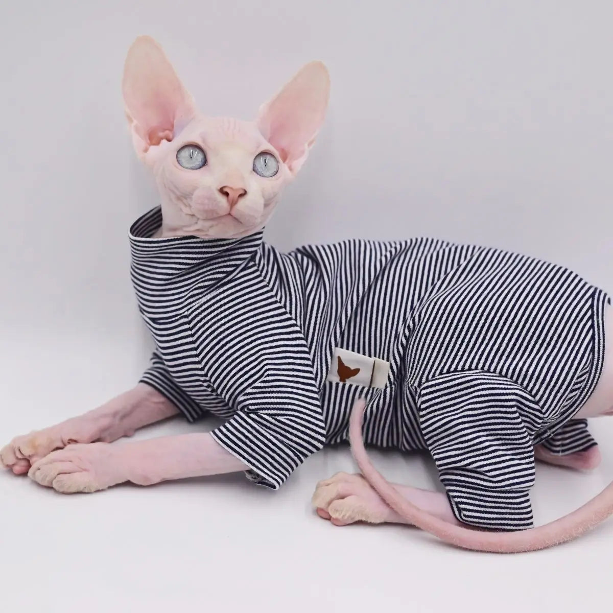 Leisure Stripe 4-Legged Cotton Vest – Warm Soft for Sphynx & Devon Hairless Cats