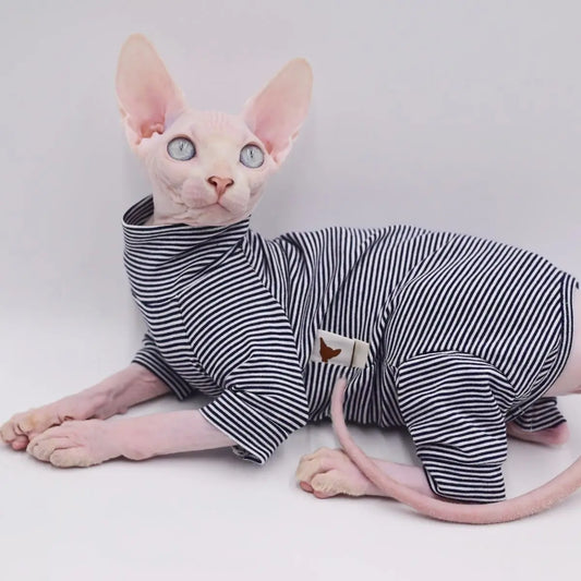 Leisure Stripe 4-Legged Cotton Vest – Warm Soft for Sphynx & Devon Hairless Cats