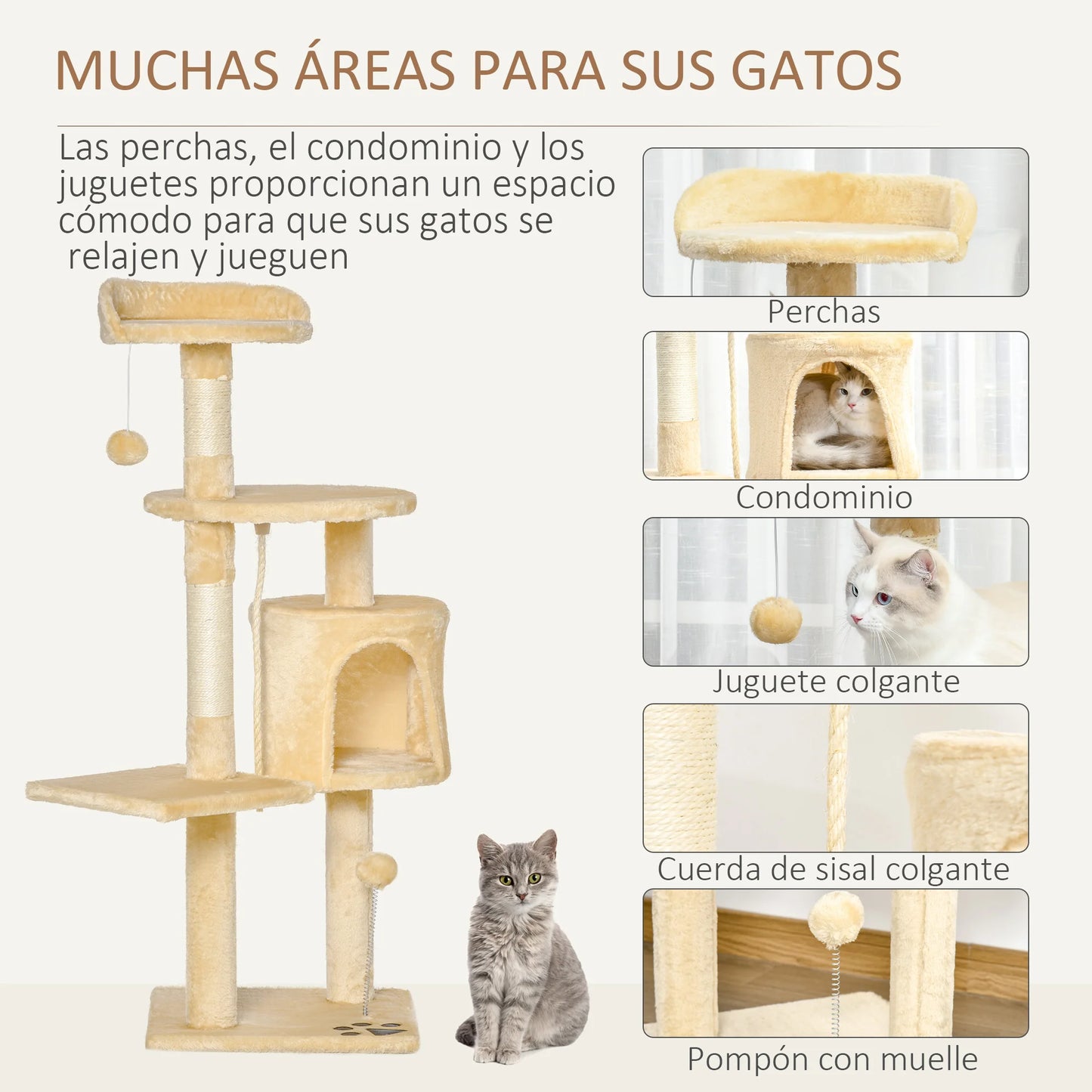 4-Tier Cat Tree with Scratching Posts, Plush Booth & Play Balls – Multi-Level Playhouse for Cats