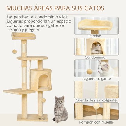 4-Tier Cat Tree with Scratching Posts, Plush Booth & Play Balls – Multi-Level Playhouse for Cats