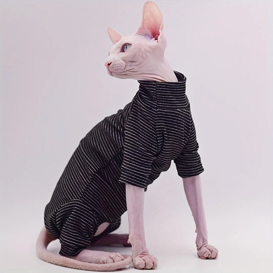 Leisure Stripe 4-Legged Cotton Clothes – Warm Soft for Sphynx & Devon Hairless Cats