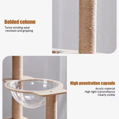5-Tier Solid Wood Cat Tree – Luxury Castle with Scratching Posts, Hammock & Capsule
