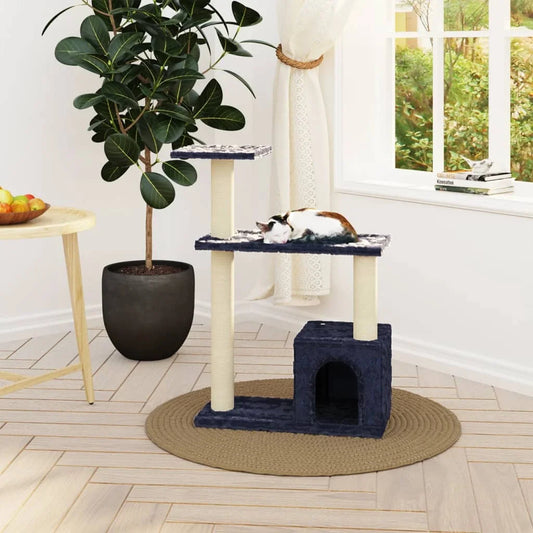 3-Tier Cat Tree Tower w/ Sisal Scratching Posts - Space-Saving 70cm (Dark Grey)