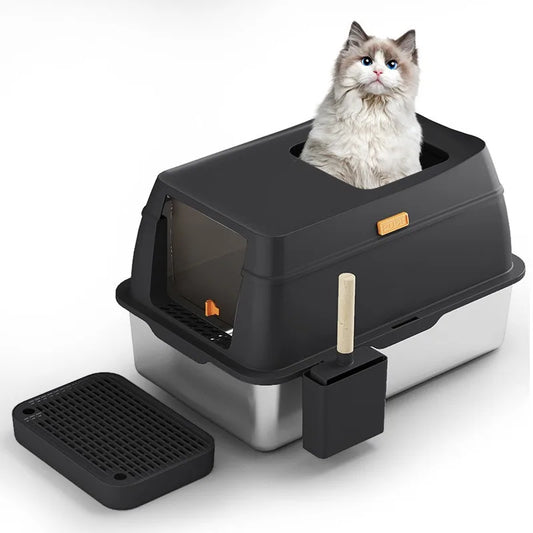 Deodorizing Large Cat Litter Box – Stainless Steel, Fully Enclosed & Splash - Proof