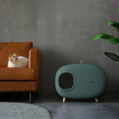 Fully Enclosed  Cat Litter Box: Solid Color Pet Toilet