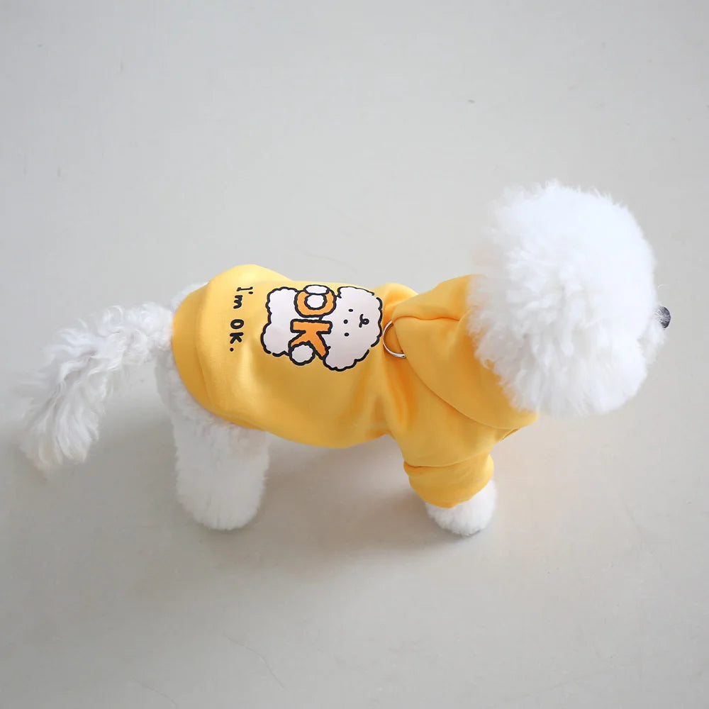 Autumn/Winter Pet Hoodies – Milk Silk & Flannel, Cute Dog Print with Drawstring