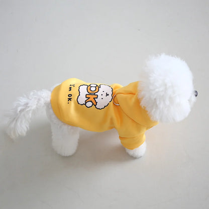 Autumn/Winter Pet Hoodies – Milk Silk & Flannel, Cute Dog Print with Drawstring