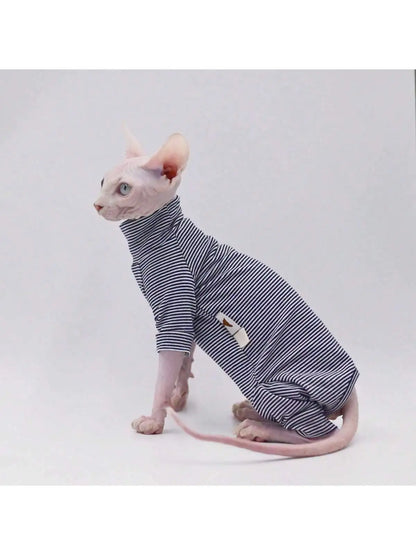Leisure Stripe 4-Legged Cotton Vest – Warm Soft for Sphynx & Devon Hairless Cats