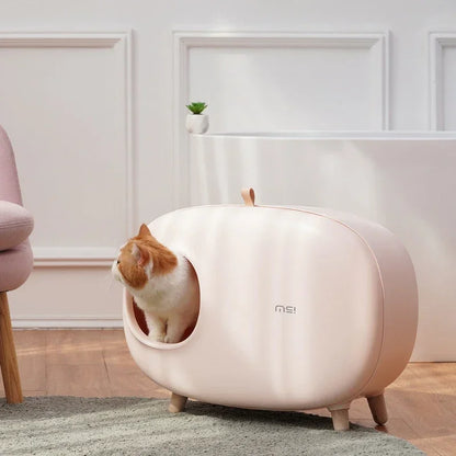 Fully Enclosed  Cat Litter Box: Solid Color Pet Toilet