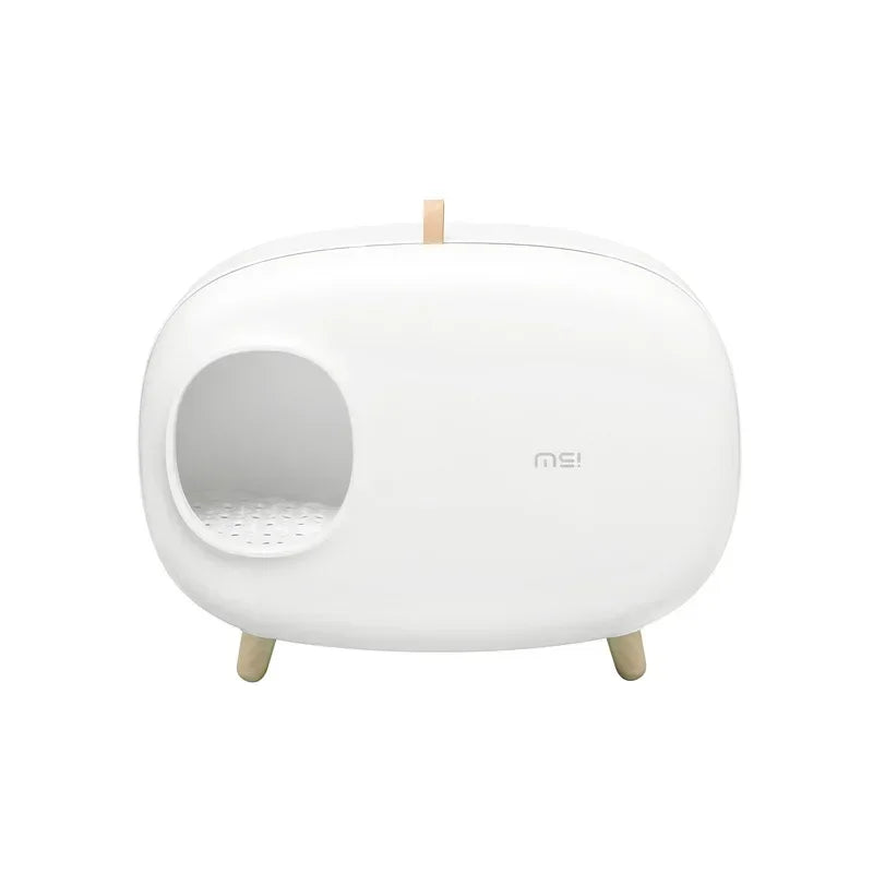 Fully Enclosed  Cat Litter Box: Solid Color Pet Toilet