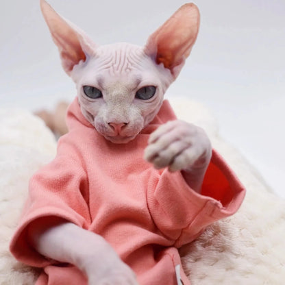 Pure Pink Hairless Cat Vest – All-Season Cotton Turtleneck for Sphynx & Devon