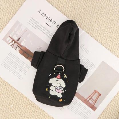 Autumn/Winter Pet Hoodies – Milk Silk & Flannel, Cute Dog Print with Drawstring